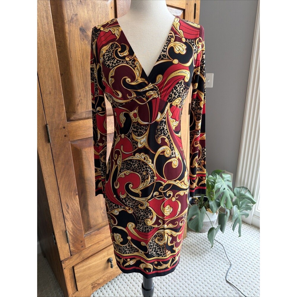 Vintage 2000s baroque leopard print bodycon Sheath midi Dress Size 2